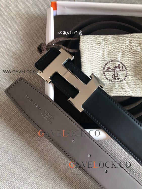 Wholesale Copy Hermes Belt Double Sided 38MM / Gray and Black and Silver
